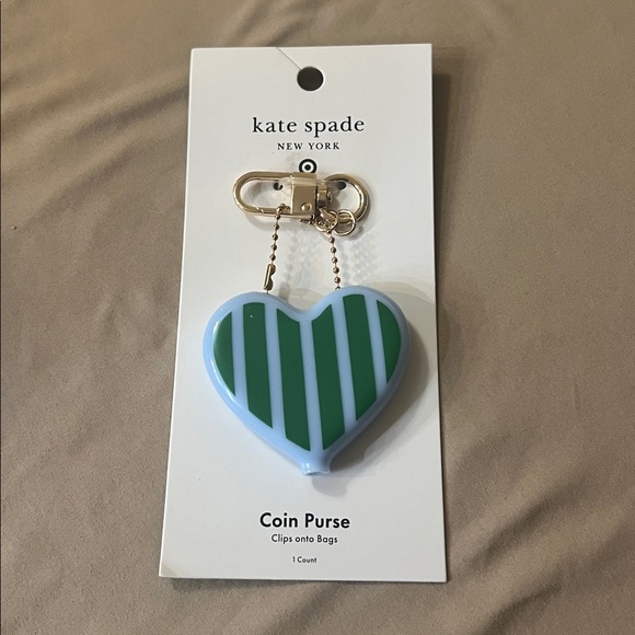 kate spade Accessories - LAST ONE::Kate spade x Target Heart-Shaped Coinpurse Keychain Blue Green Stripes